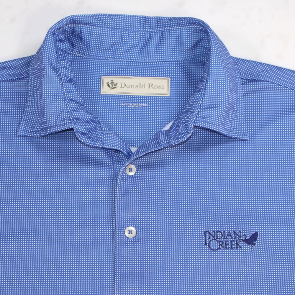 Donald Ross Mens Blue Micro Check Indian Creek Golf Polo Shirt Short Sleeve XL